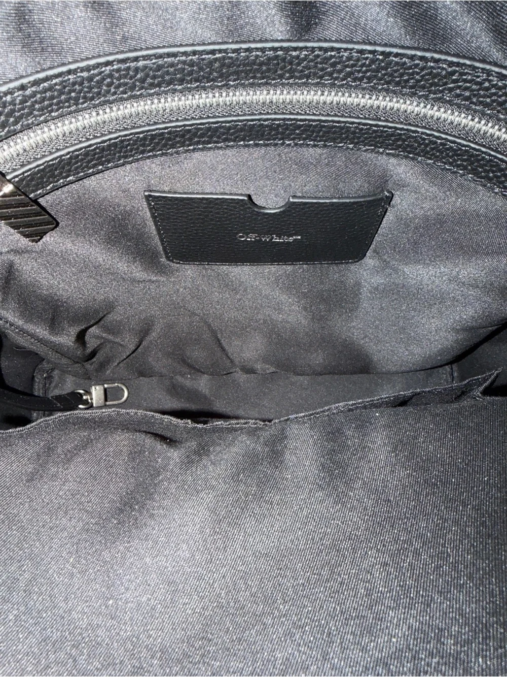 Off-White Black Textured Leather Mini Backpack with Gold Logo